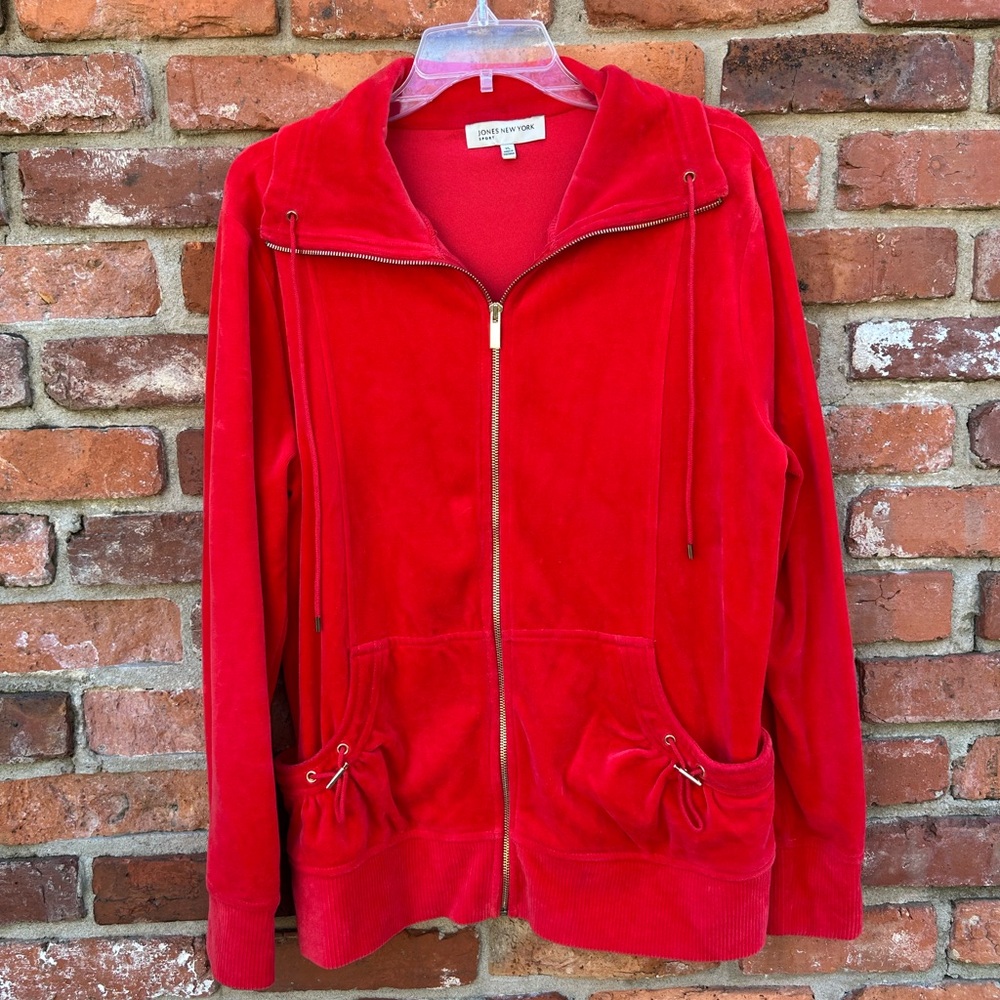 Jones New York Sport Women’s Red Soft Velour Full Zip Jacket XL NWOT